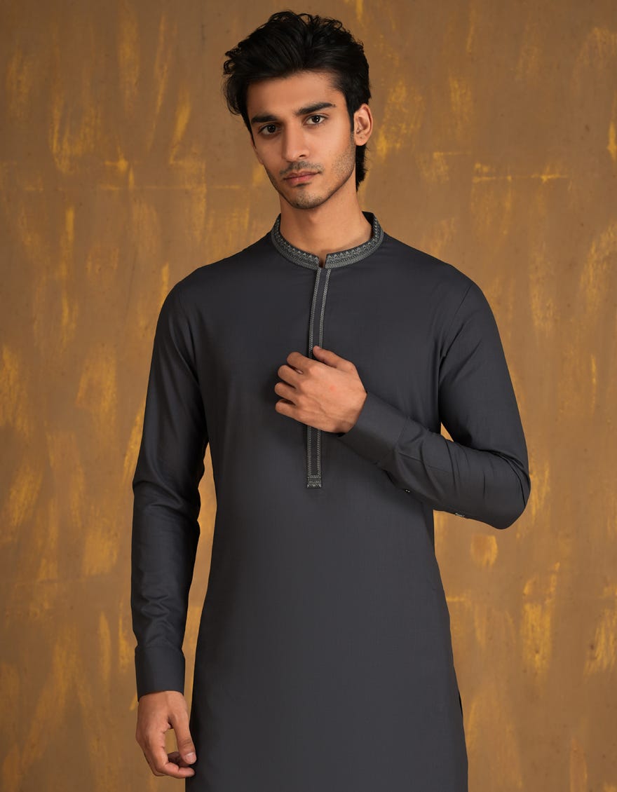 GREY BLENDED KURTA PAJAMA | JJKP-A-33091