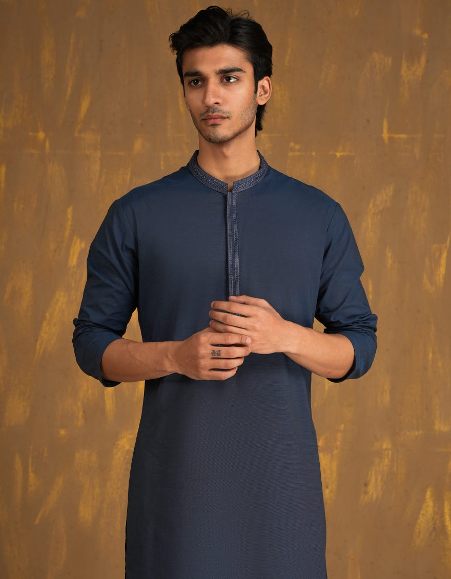 BLUE COTTON KURTA PAJAMA | JJKP-A-33098