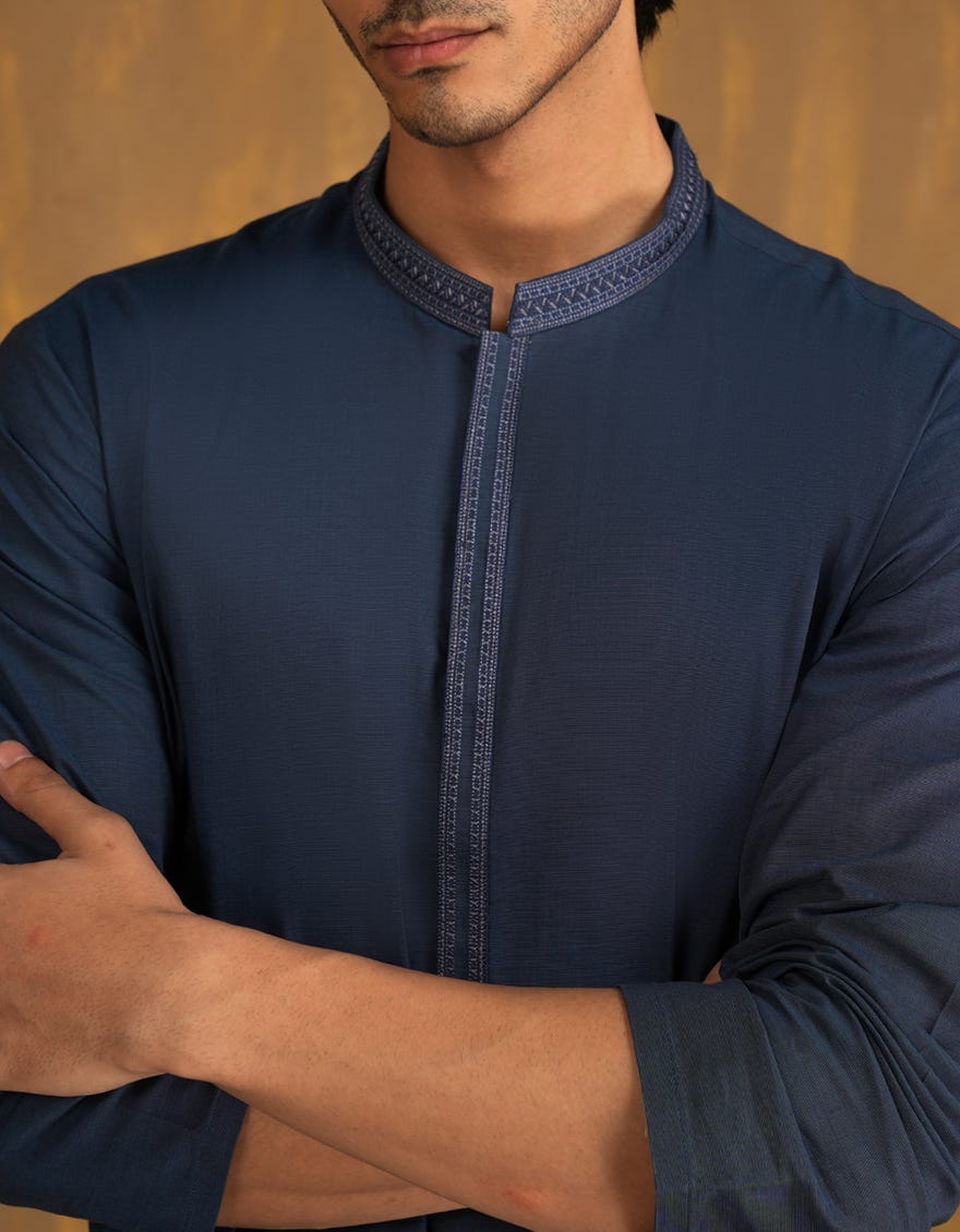 BLUE COTTON KURTA PAJAMA | JJKP-A-33098