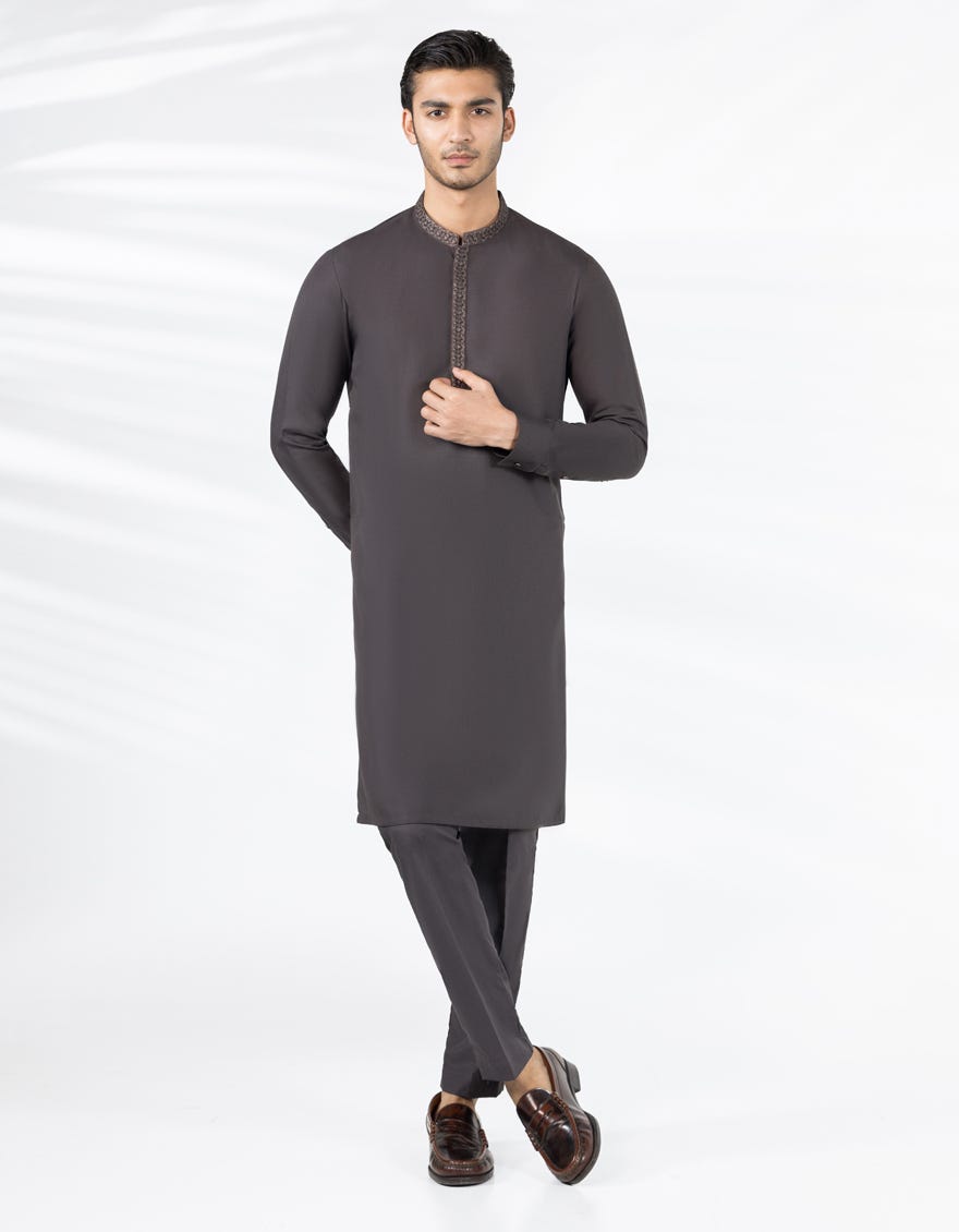 DARK BROWN BLENDED KURTA TROUSER