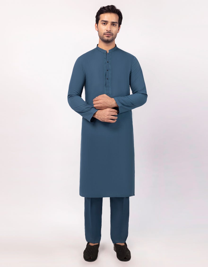 TEAL POLYESTER SEMI FORMAL KURTA TROUSER
