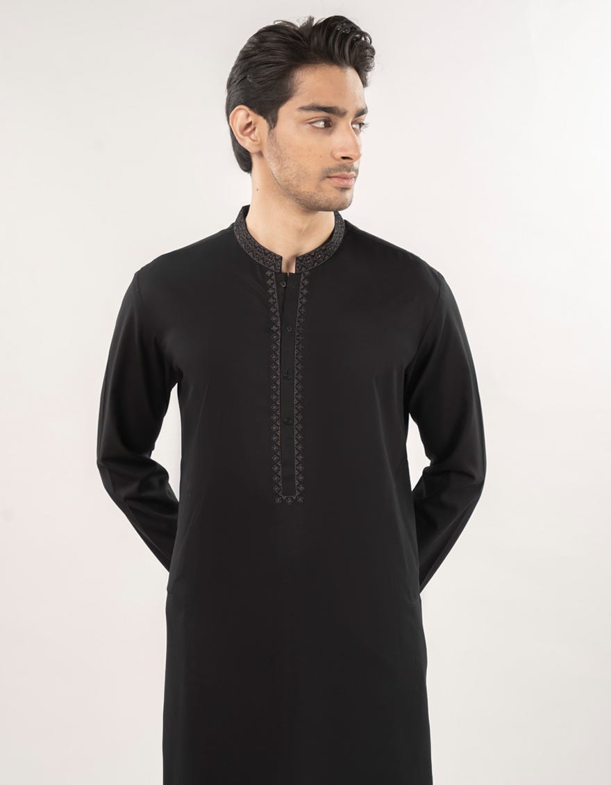 BLACK BLENDED KURTA PAJAMA | JJKP-A-34896