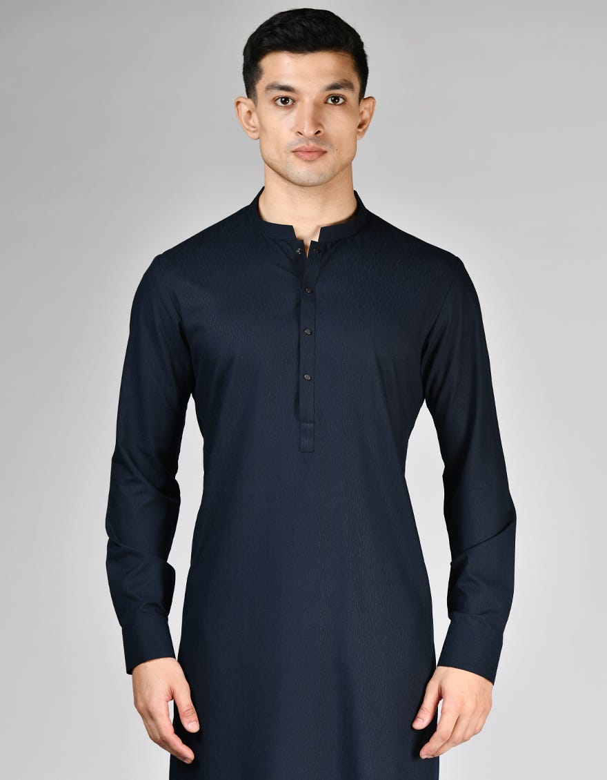 NAVY BLENDED KURTA PAJAMA | JJKP-S-47328