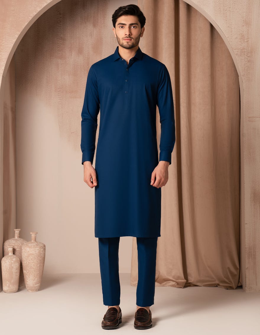 BLUE BLENDED KURTA TROUSER