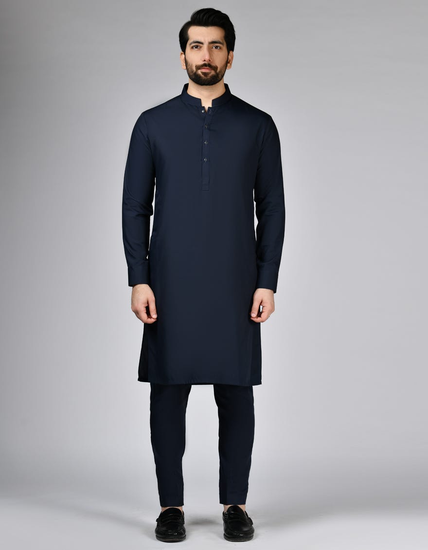 NAVY BLUE BLENDED KURTA TROUSER