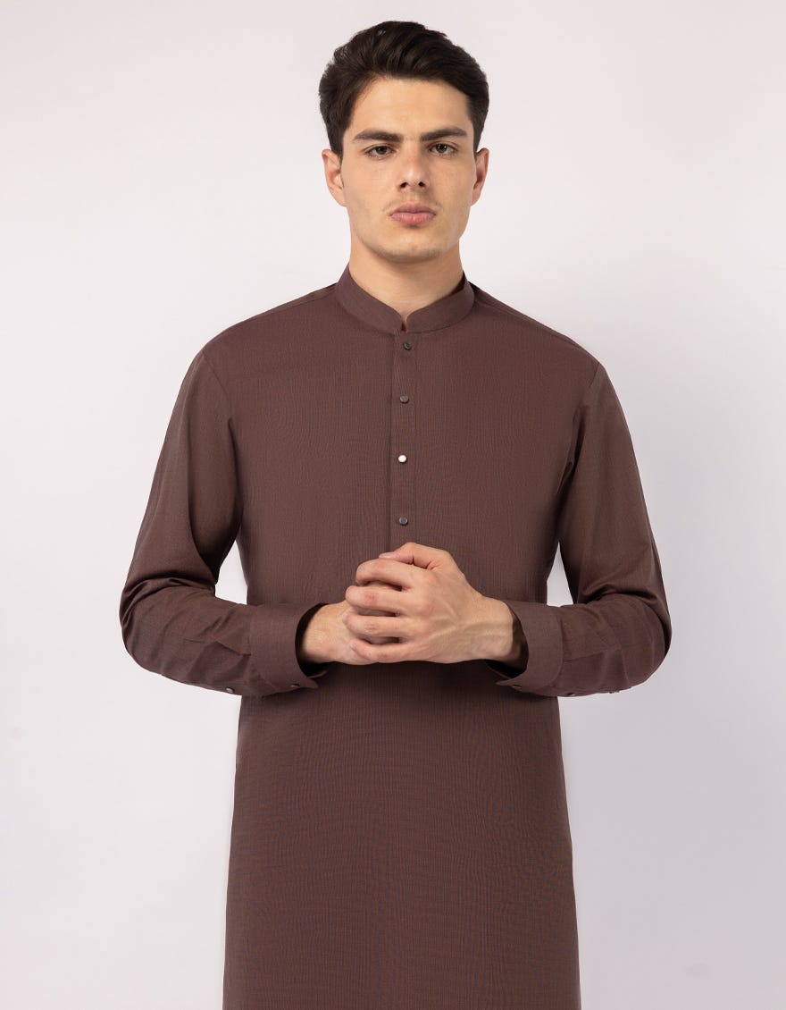 BROWN COTTON CASUAL KURTA TROUSER