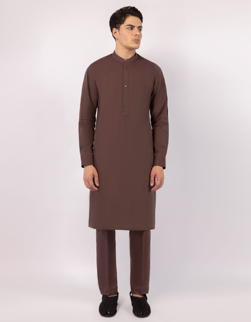 BROWN COTTON CASUAL KURTA TROUSER