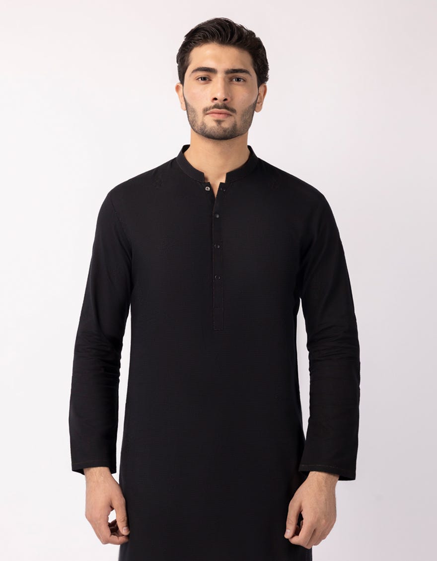BLACK COTTON SEMI-FORMAL KURTA TROUSERS