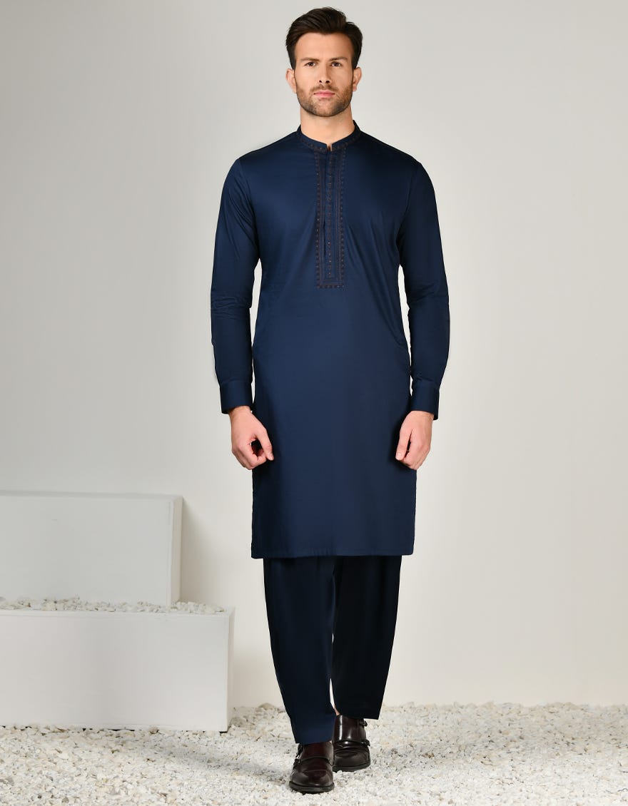 NAVY BLUE COTTON KAMEEZ SHALWAR | JJKS-A-33004