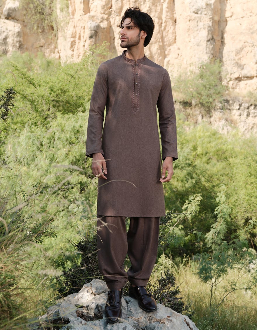 BROWN BLENDED KAMEEZ SHALWAR | JJKS-W-33046