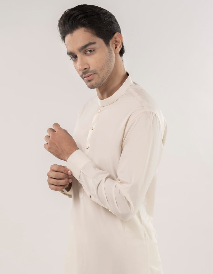 OFF WHITE COTTON KAMEEZ SHALWAR | JJKS-A-33129