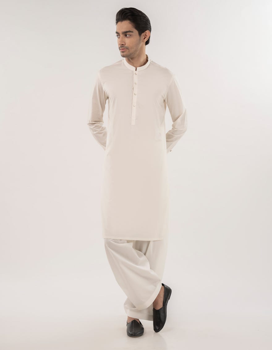 OFF WHITE COTTON KAMEEZ SHALWAR | JJKS-A-33129
