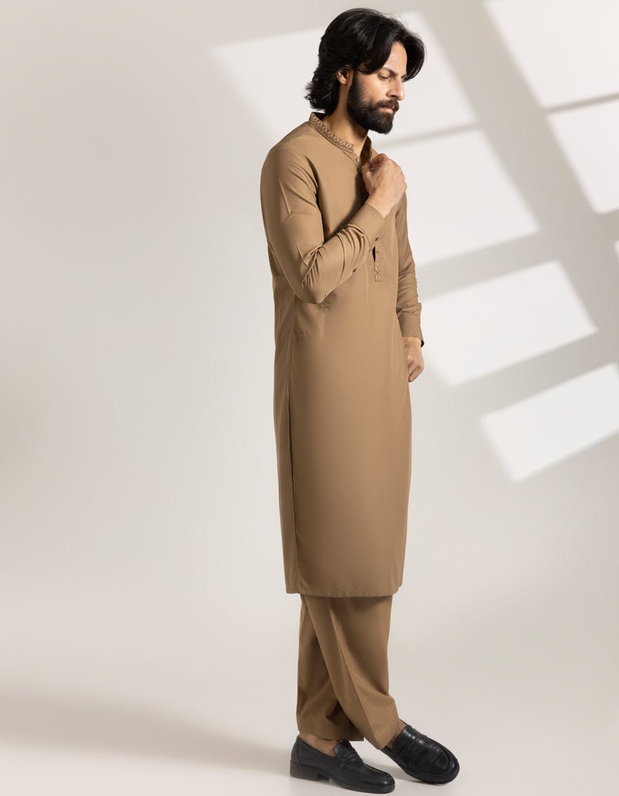 BROWN BLENDED SEMI-FORMAL KAMEEZ SHALWAR