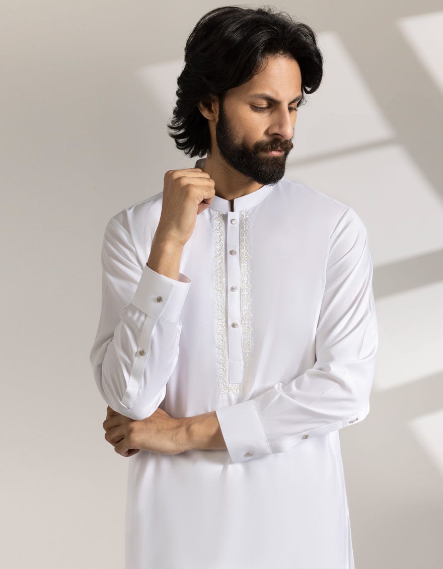 WHITE BLENDED SEMI-FORMAL KAMEEZ SHALWAR