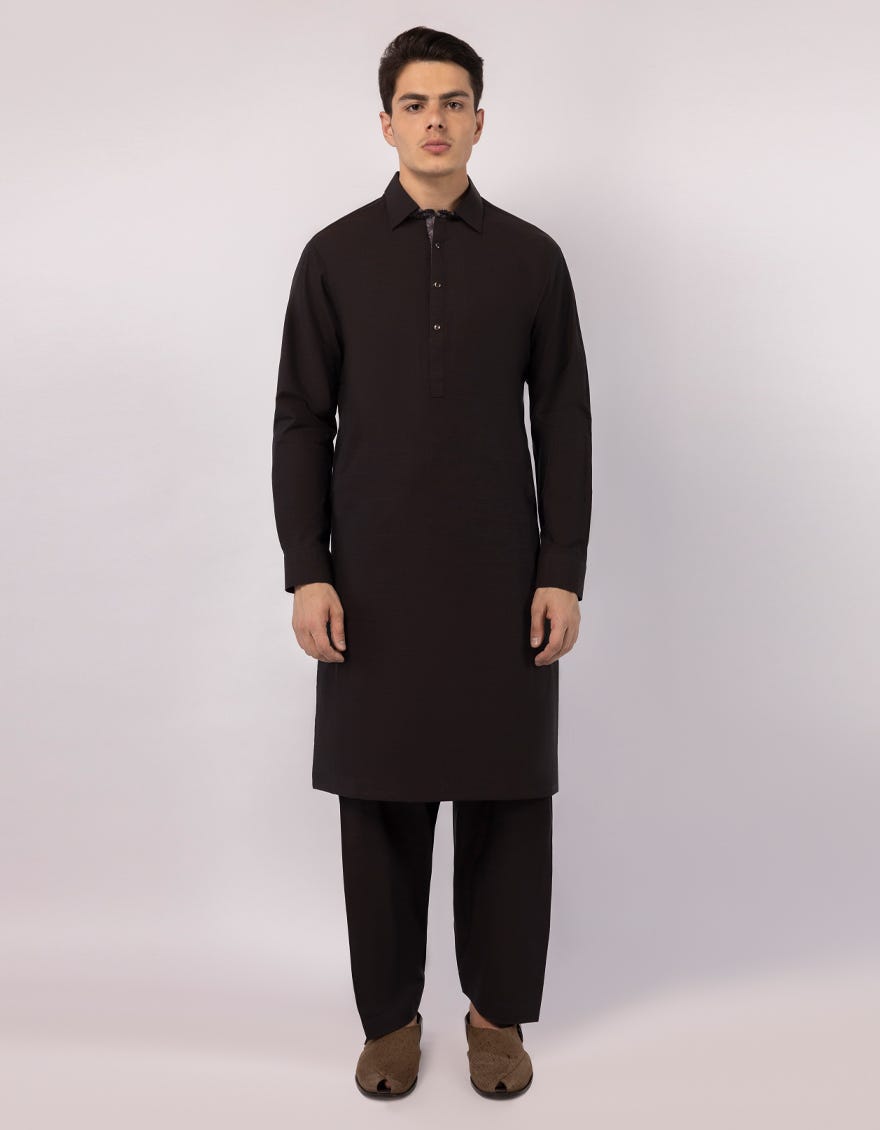 BROWN COTTON PLAIN KAMEEZ SHALWAR