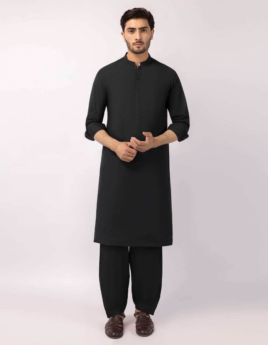 BLACK GREEN COTTON PLAIN KAMEEZ SHALWAR