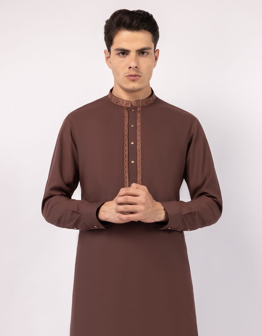 BROWN SEMI-FORMAL KAMEEZ SHALWAR