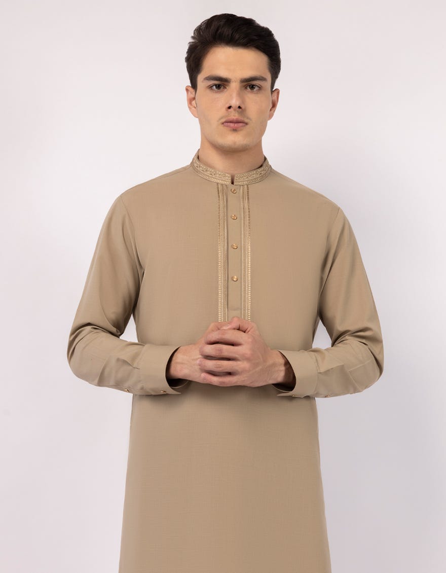 BEIGE SEMI-FORMAL KAMEEZ SHALWAR