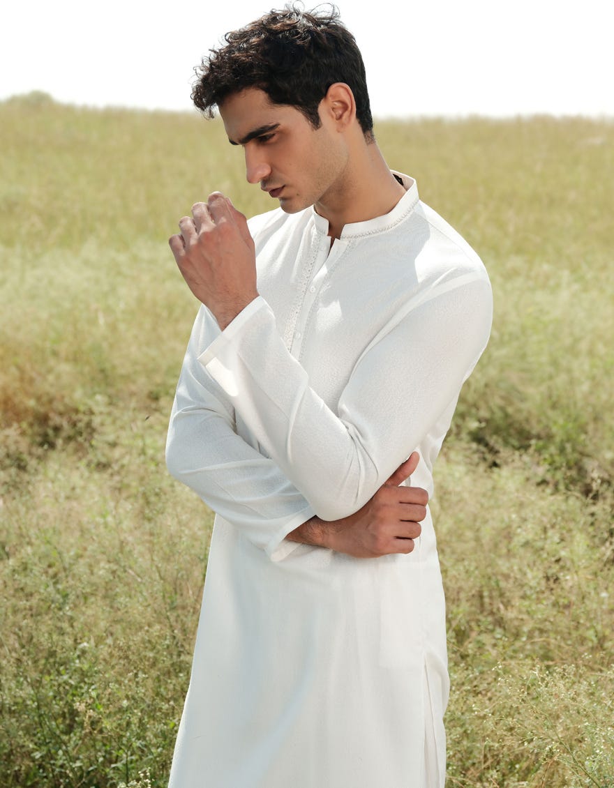 OFF WHITE BLENDED KAMEEZ SHALWAR | JJKS-A-34915