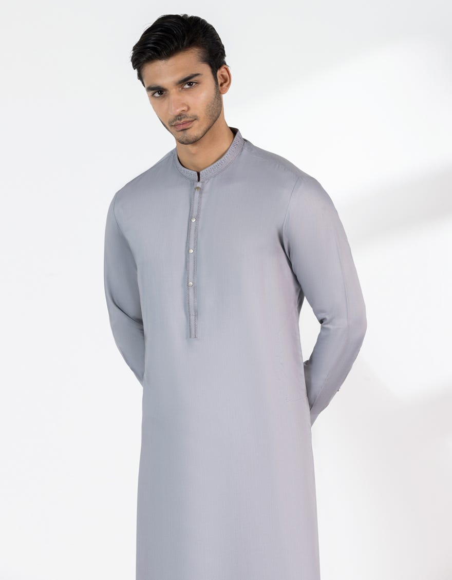 LIGHT GREY BLENDED SEMI-FORMAL KAMEEZ SHALWAR