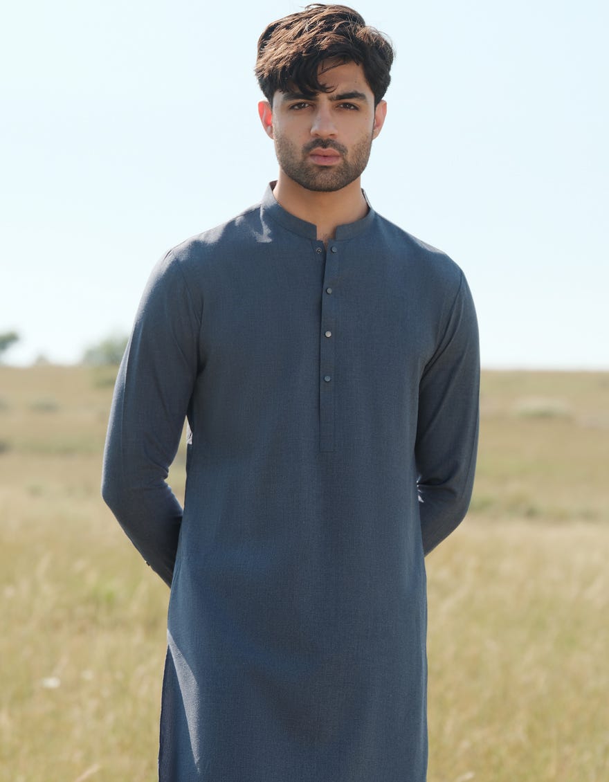 DENIM BLUE BLENDED KAMEEZ SHALWAR | JJKS-W-47343