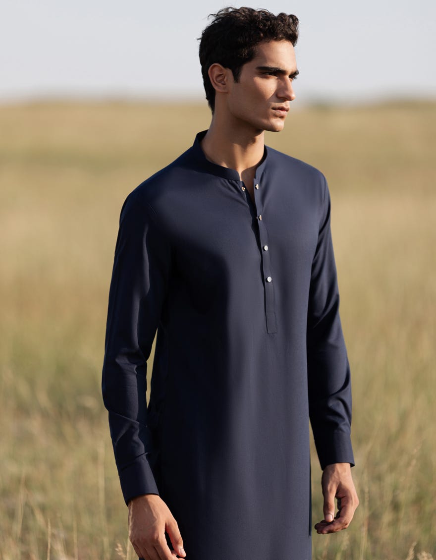 NAVY BLUE BLENDED KAMEEZ SHALWAR | JJKS-A-47356