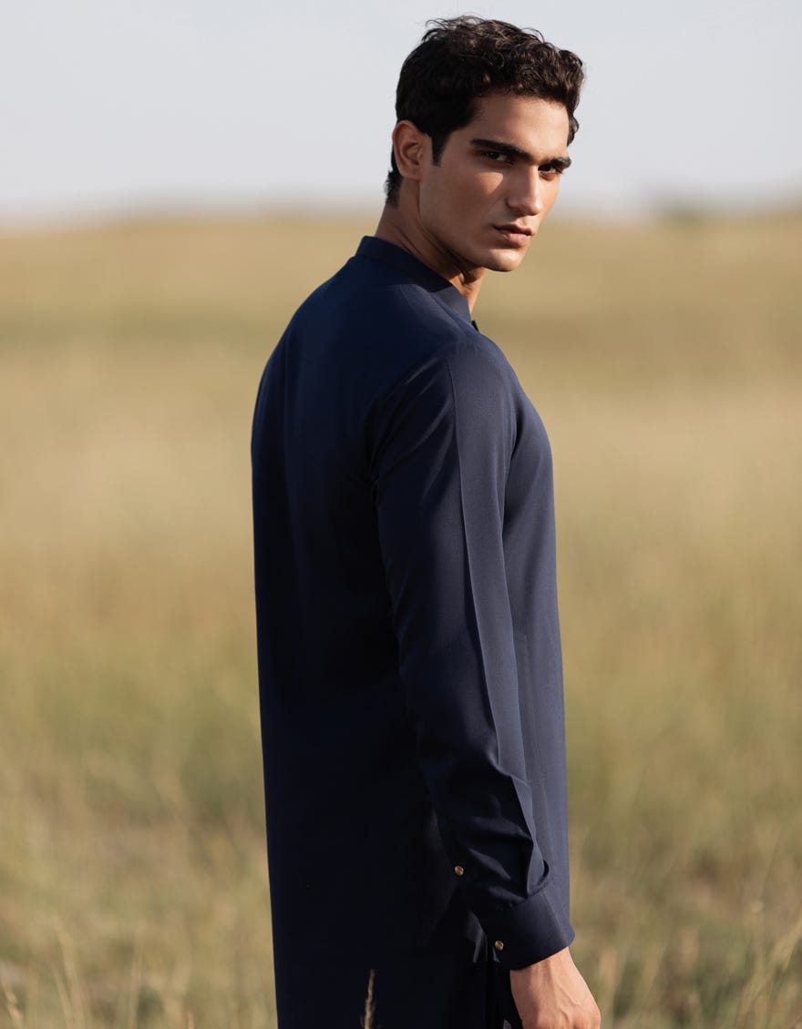 NAVY BLUE BLENDED KAMEEZ SHALWAR | JJKS-A-47356