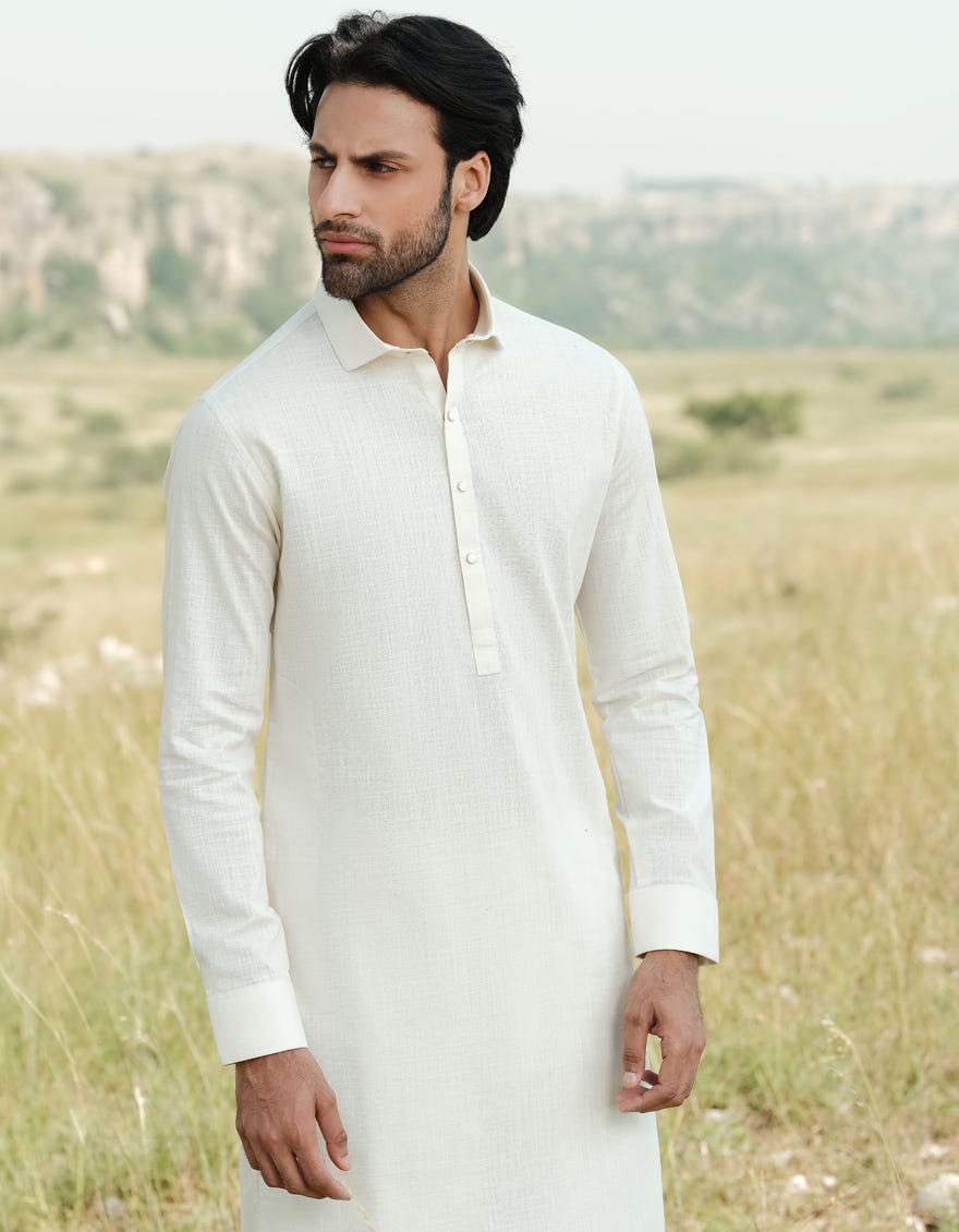 CREAM COTTON KAMEEZ SHALWAR | JJKS-W-47366