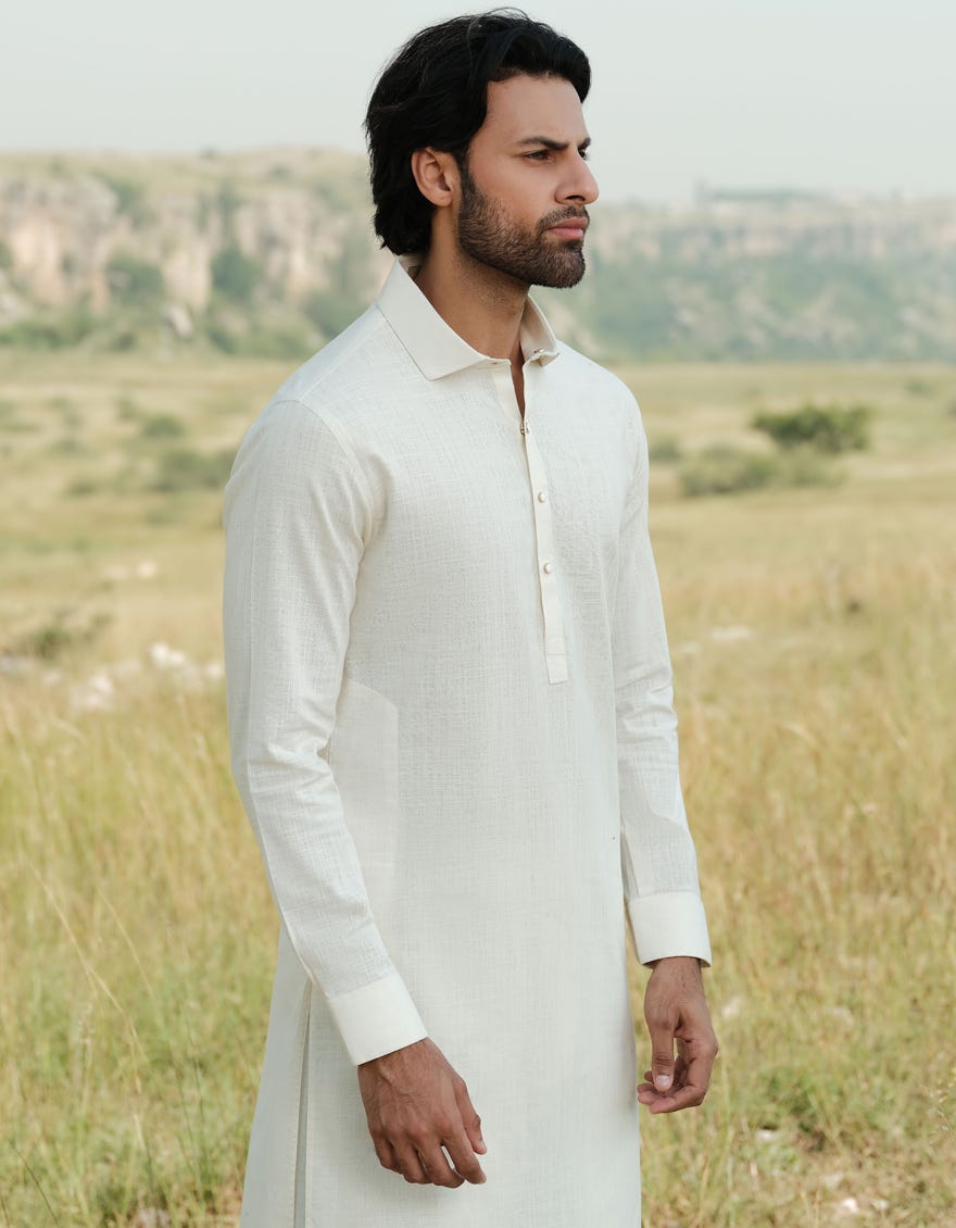 CREAM COTTON KAMEEZ SHALWAR | JJKS-W-47366