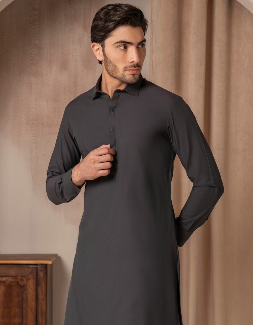 GREYISH GREEN BLENDED CASUAL KAMEEZ SHALWAR