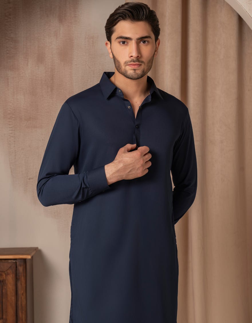 NAVY BLUE BLENDED CASUAL KAMEEZ SHALWAR