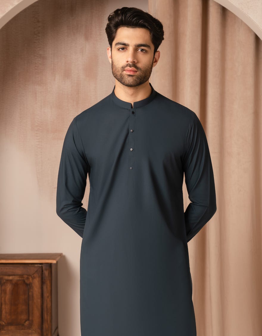 TEAL BLUE BLENDED CASUAL KAMEEZ SHALWAR