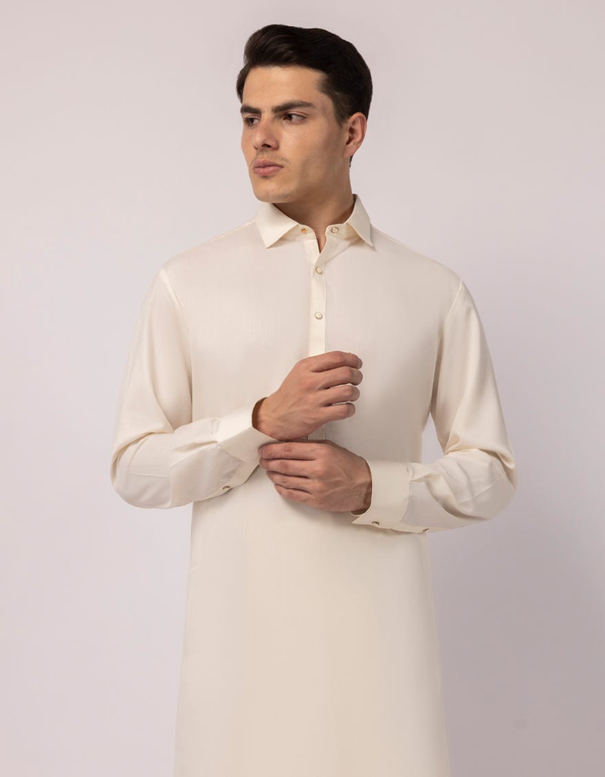 CREAM PLAIN KAMEEZ SHALWAR