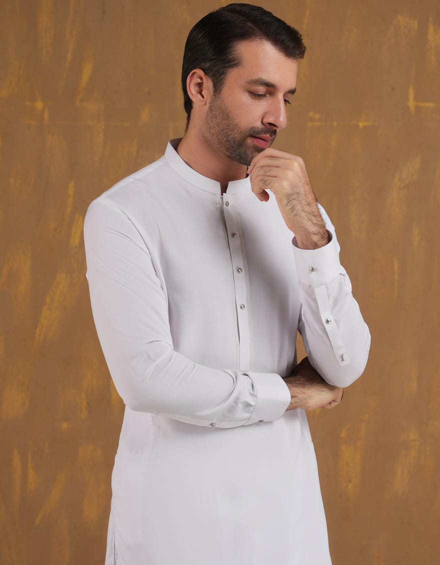WHITE BLENDED KAMEEZ SHALWAR | JJKS-A-90500