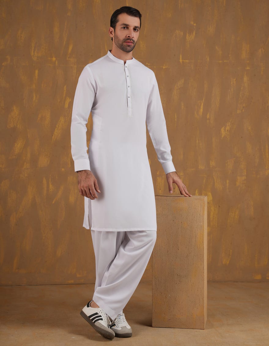 WHITE BLENDED KAMEEZ SHALWAR | JJKS-A-90500