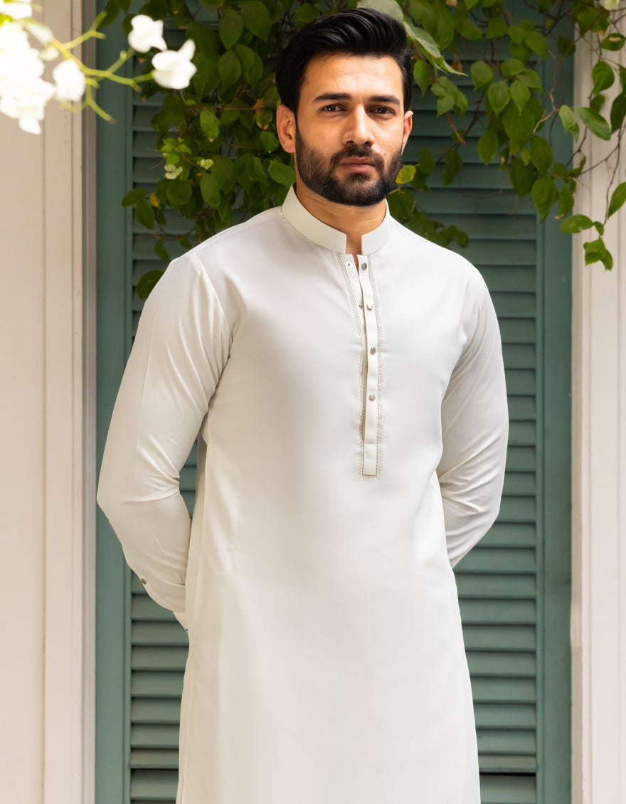 APPLE WHITE BLENDED KAMEEZ SHALWAR | JJKS-A-90505