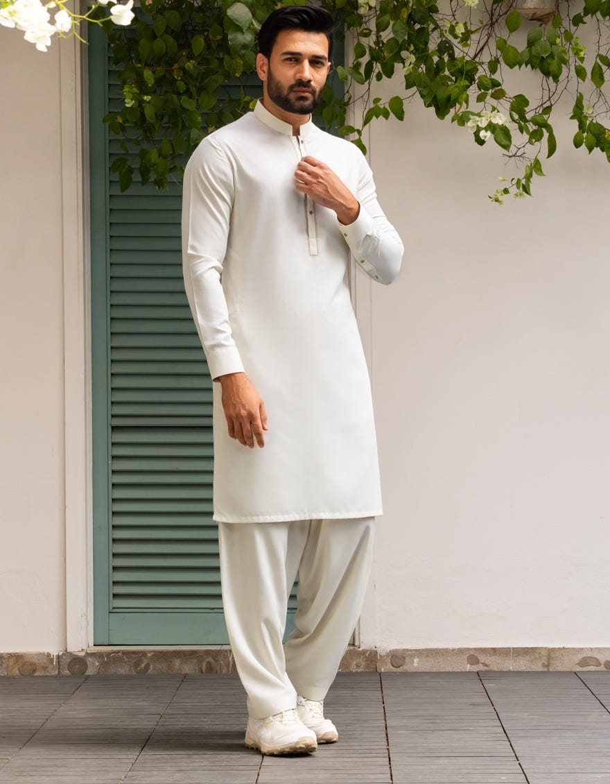 APPLE WHITE BLENDED KAMEEZ SHALWAR | JJKS-A-90505