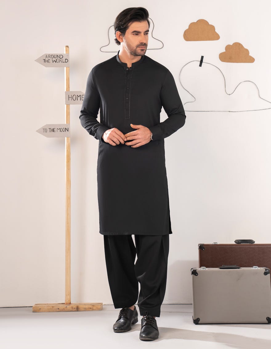 BLACK BLENDED SEMI-FORMAL KAMEEZ SHALWAR