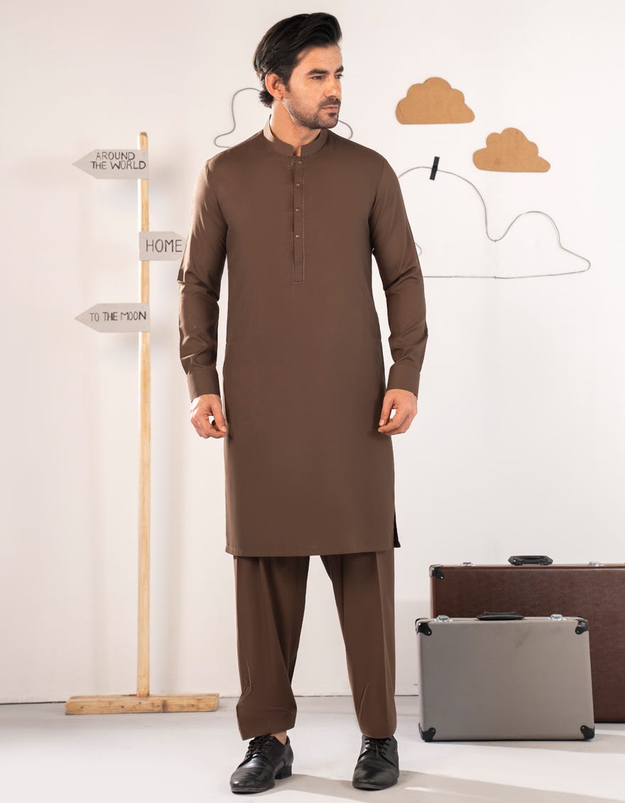 BROWN BLENDED SEMI-FORMAL KAMEEZ SHALWAR