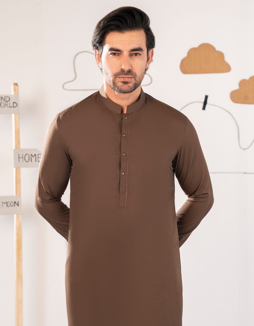 BROWN BLENDED SEMI-FORMAL KAMEEZ SHALWAR
