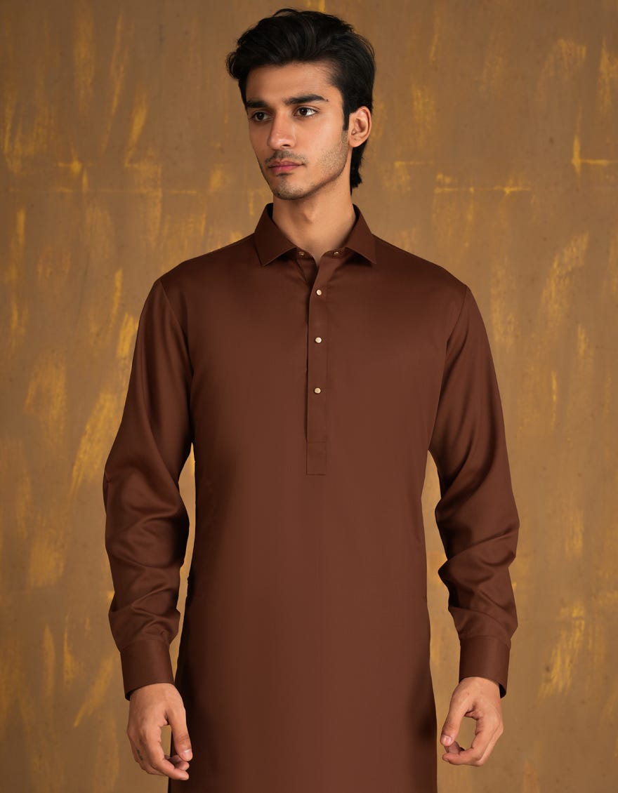BROWN BLENDED SIGNATURE KAMEEZ SHALWAR | JJKS-A-80002