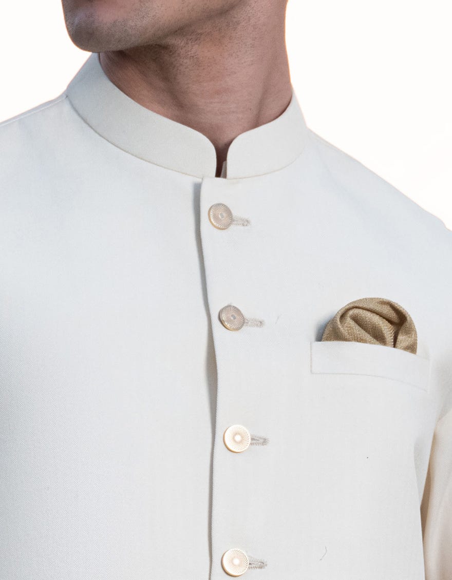 CREAM BLENDED KAMEEZ SHALWAR & WAISTCOAT | JJKSVC-W-47307