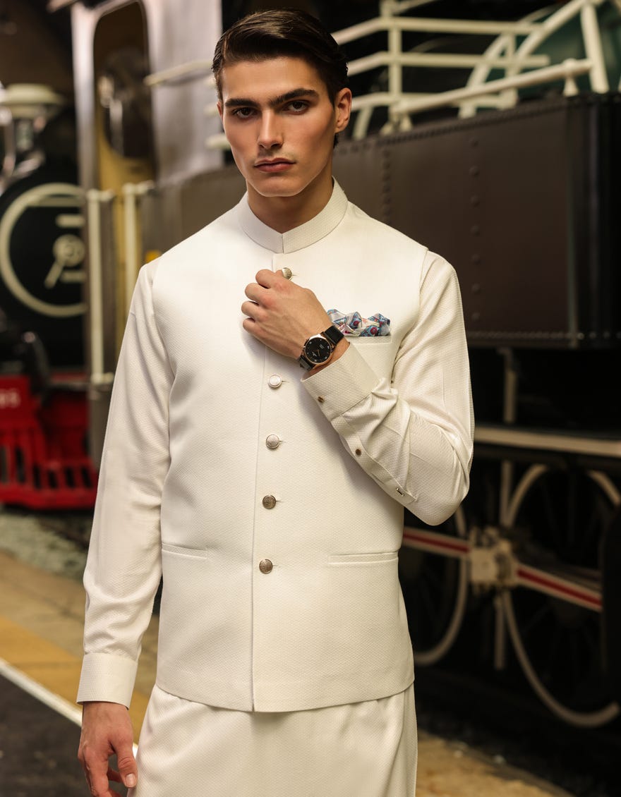 Off White Blended Men's Kameez Shalwar | Jjksvc-A-48082