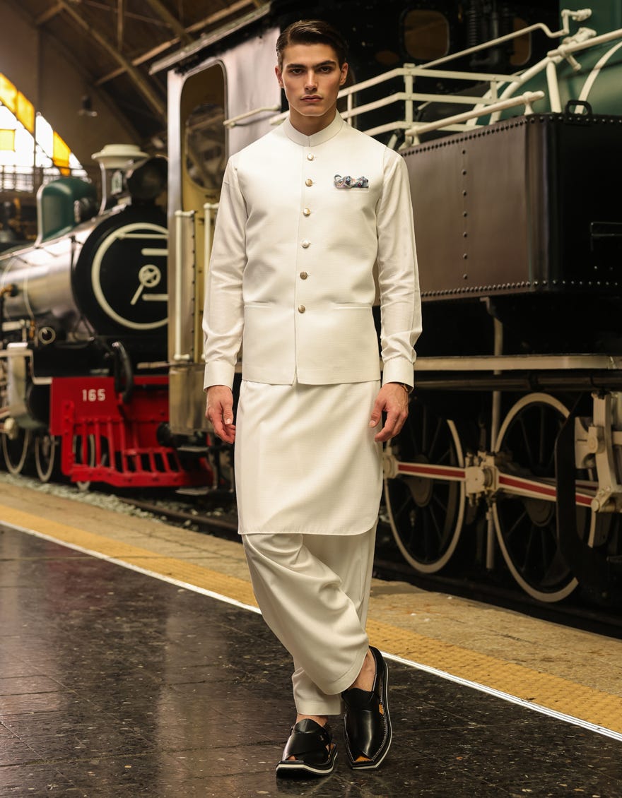 Off White Blended Men's Kameez Shalwar | Jjksvc-A-48082