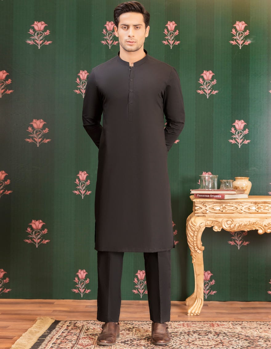 BLACK COTTON UNSTITCHED KAMEEZ SHALWAR FABRIC | JJMS-2012