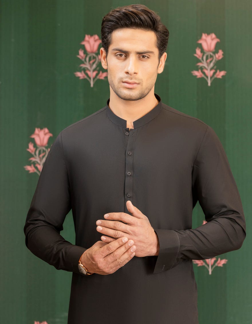 BLACK COTTON UNSTITCHED KAMEEZ SHALWAR FABRIC | JJMS-2012