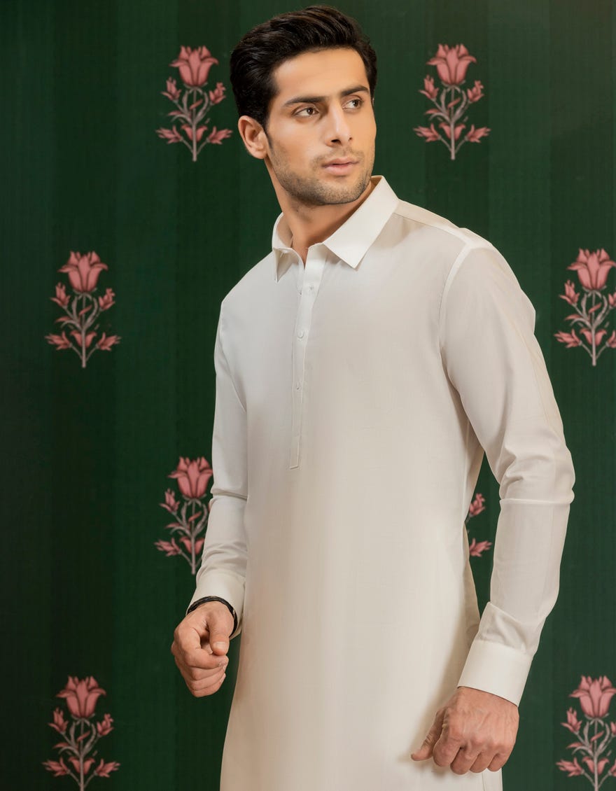 WHITE COTTON UNSTITCHED KAMEEZ SHALWAR FABRIC | JJMS-2012