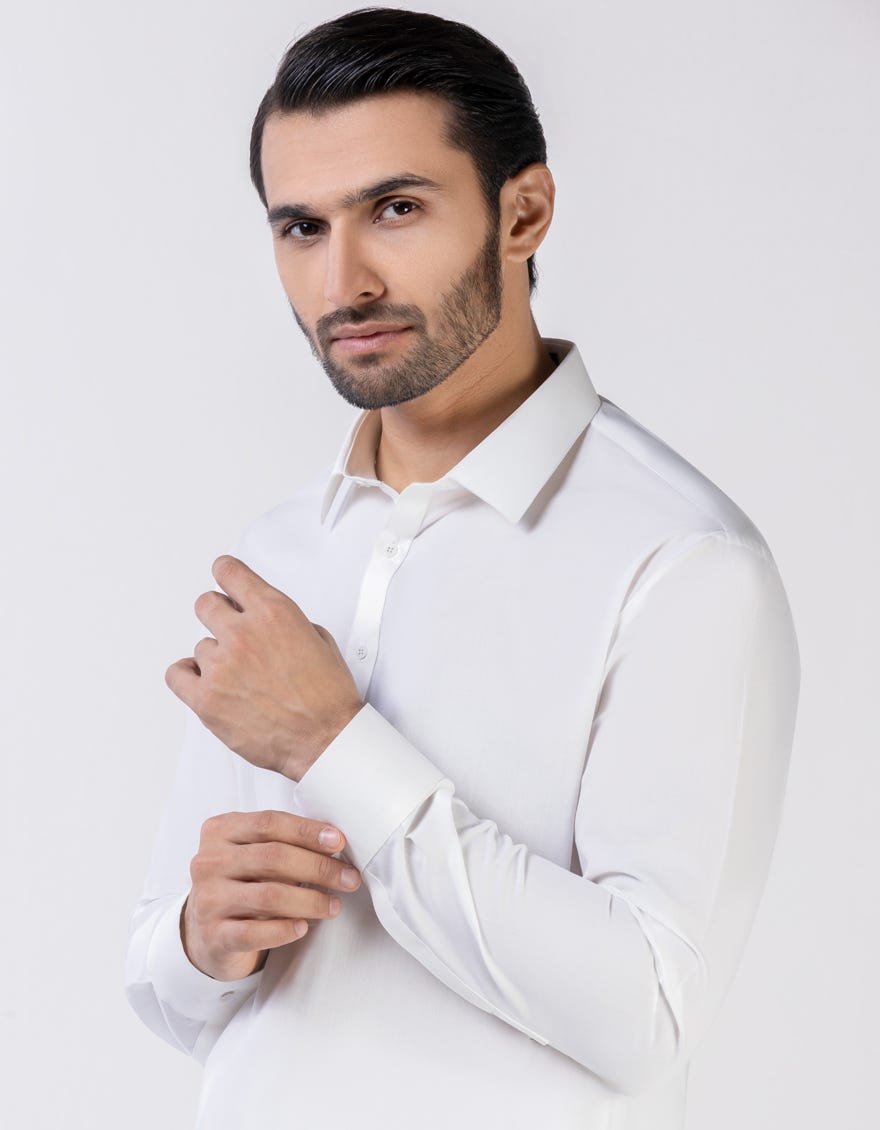 White Blended Unstitched Kameez Shalwar Fabric - Jjms-2405