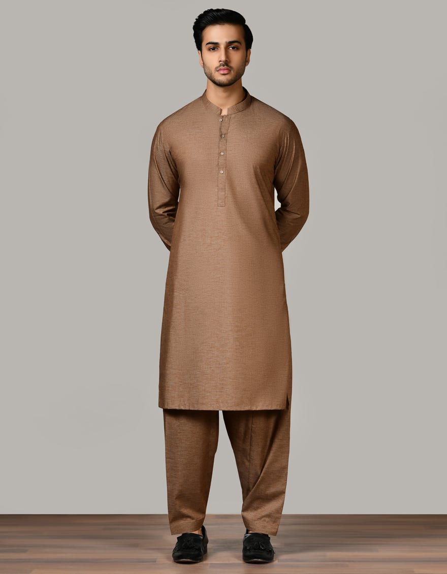 Brown Blended Unstitched Kameez Shalwar Fabric | Jjms-2538