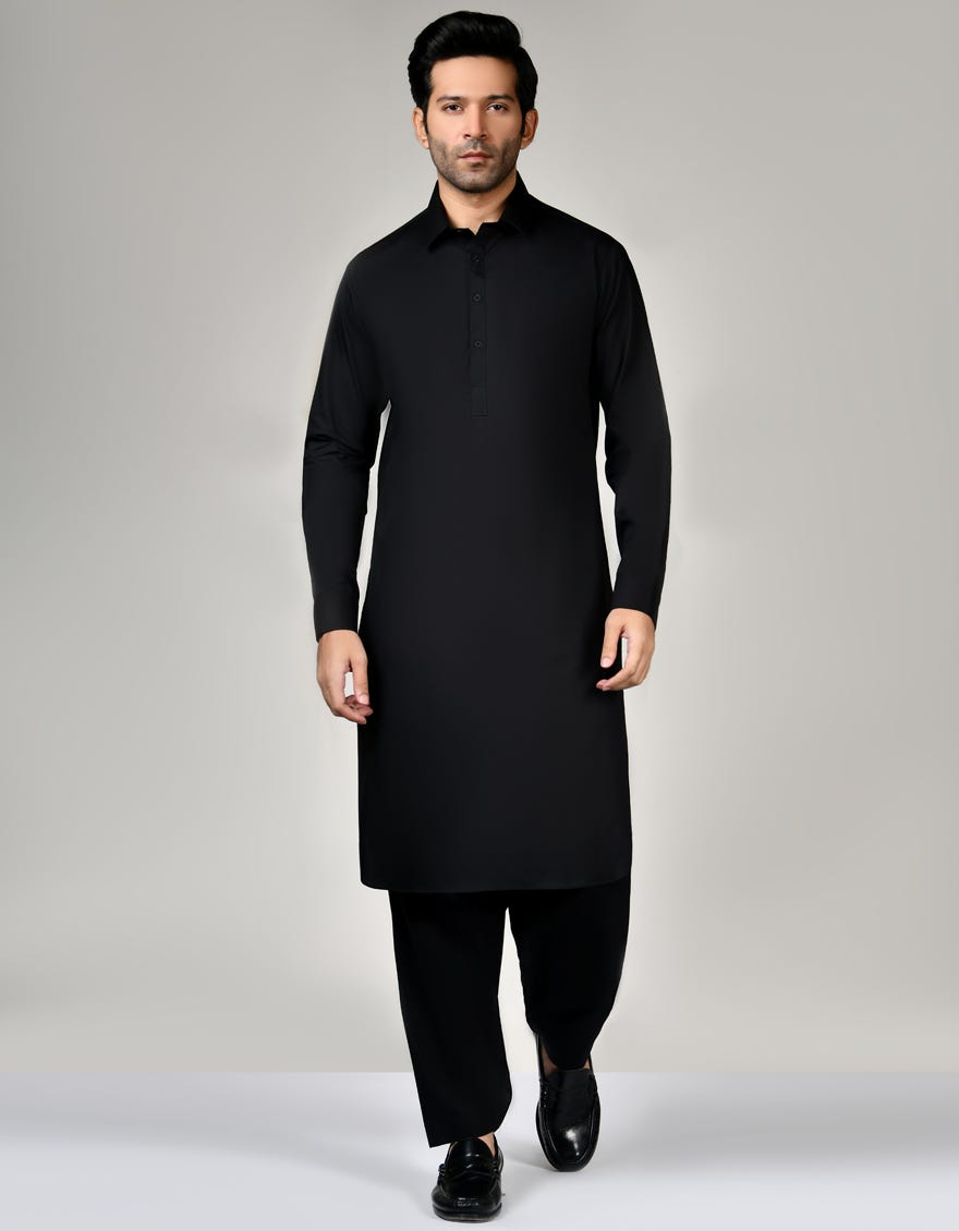 BLACK COTTON UNSTITCHED KAMEEZ SHALWAR FABRIC | JJMS-2579